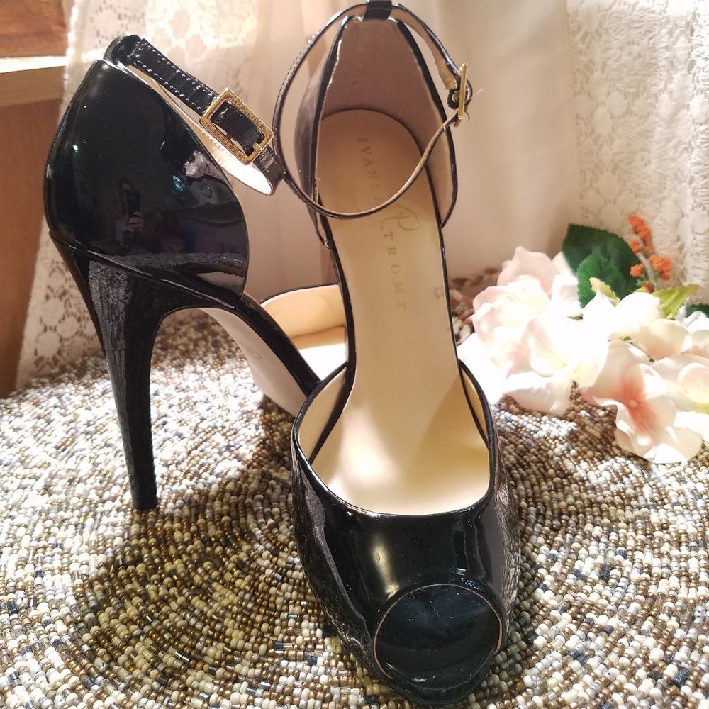 Ivanka Trump Bulbli Black Patent PeepToe Pumps